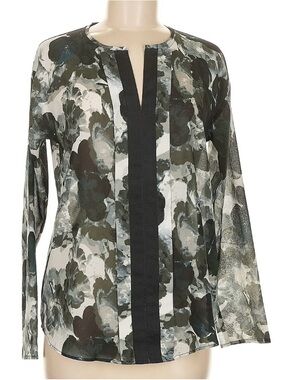 Simply Vera Vera Wang Olive Green and Black Abstract V-Notch Blouse